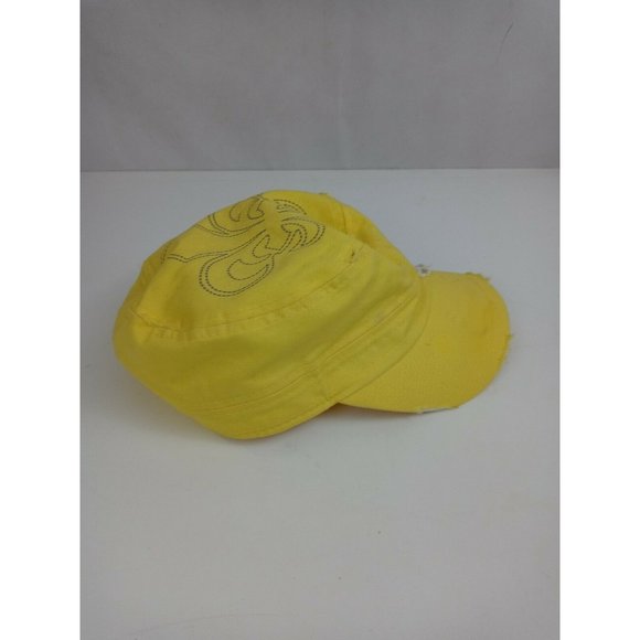Pit Bull Yellow  Distressed Beaded Fluer De Lis Cadet Army Military Cap - Picture 4 of 8